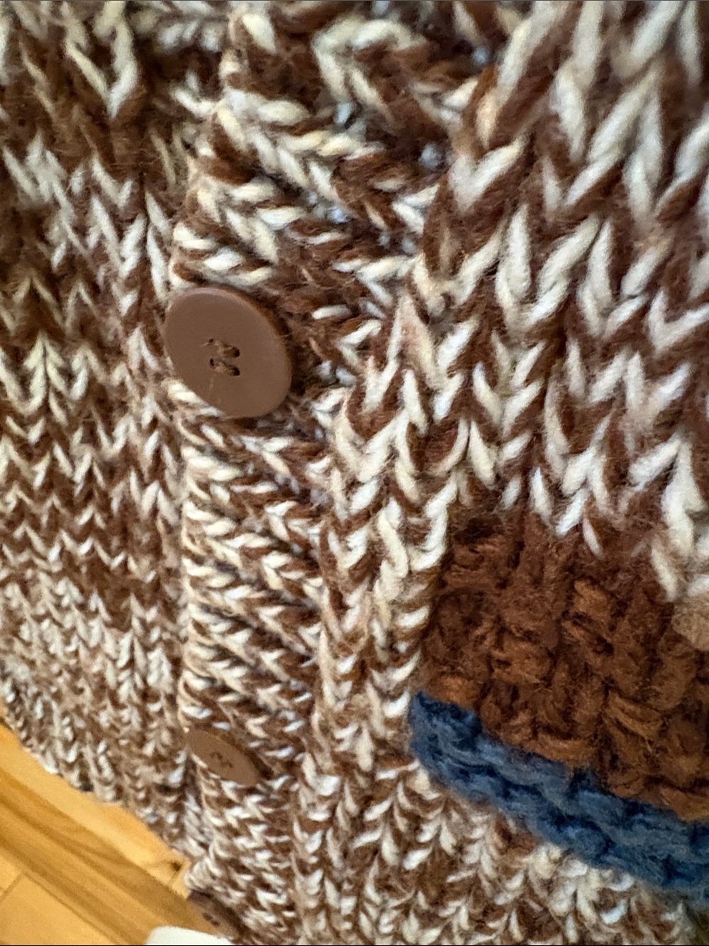 Cozy Brown Multi-Accent V-Neck Button Cardigan - Picture 3 of 7